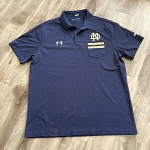 Under Armour Notre Dame Polo Shirt XL Navy HeatGear Loose Fit NCAA Embroidered